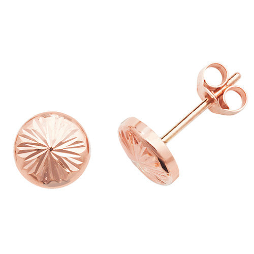 9Ct Rose Gold Diamond Cut Button Studs - ES540R