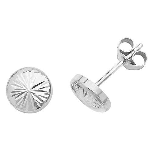 9Ct White Gold Diamond Cut Button Studs - ES540W