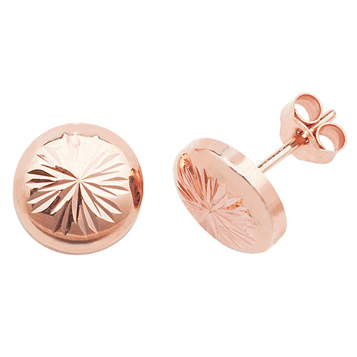 9Ct Rose Gold Diamond Cut Button Studs - ES540R