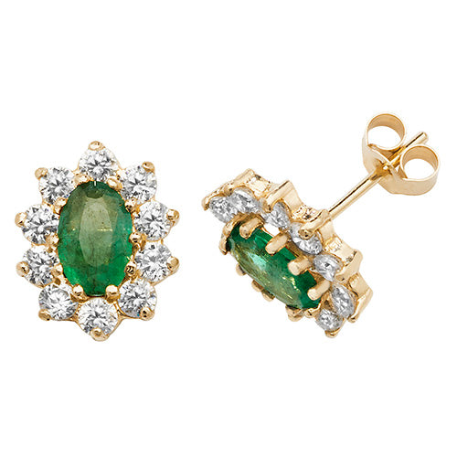 9Ct Gold Emerald Oval Cluster Studs - ES545EM