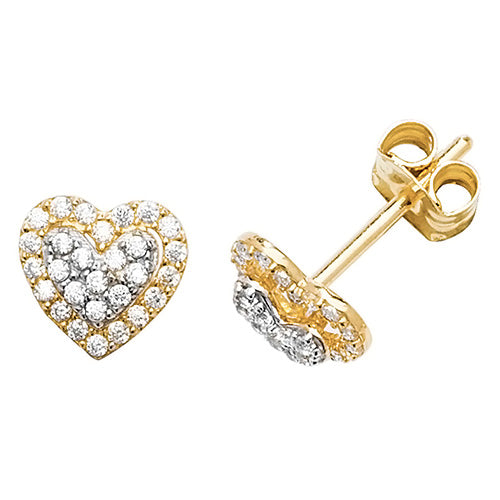 9Ct Gold Cz Halo Heart Studs - ES551