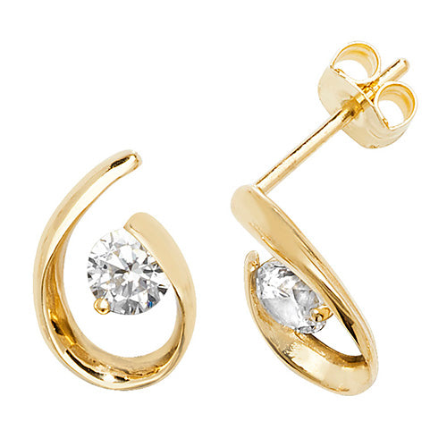 9Ct Gold Cz Wave Studs - ES553