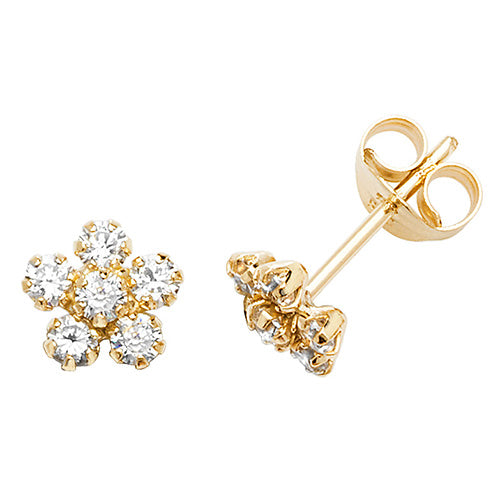 9Ct Gold Cz Flower Studs - ES557