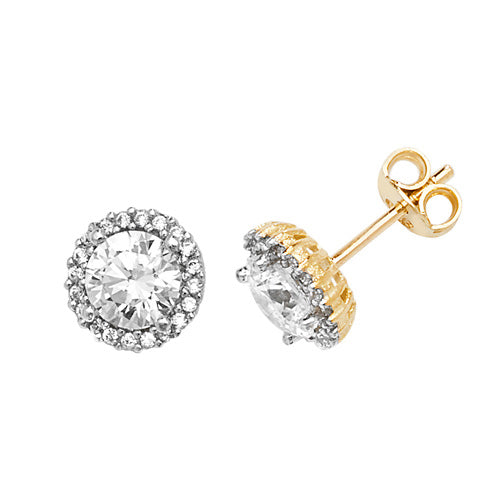 9Ct Gold Cz Round Halo Studs - ES563