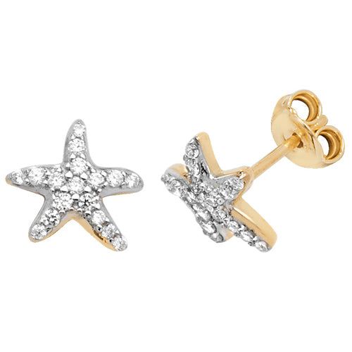 9Ct Gold Cz Starfish Studs - ES569