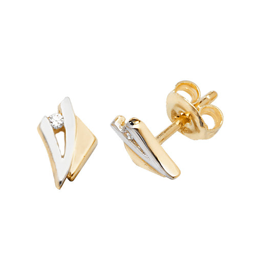 9Ct Gold 2 Tone Cz Set Studs - ES570