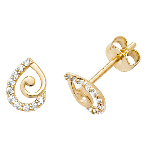 9Ct Gold Cz Swirl Studs - ES594