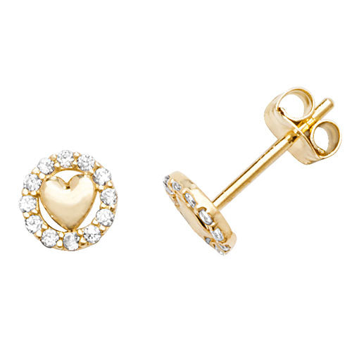 9Ct Gold Heart Cz Halo Studs - ES595