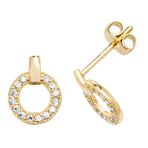 9Ct Gold Cz Circle Studs - ES596