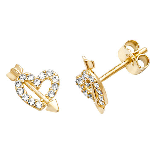 9Ct Gold Cz Heart And Arrow Studs - ES611
