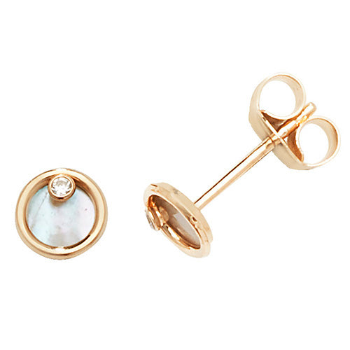 9Ct Gold Mother Of Pearl And Cz Circle Studs - ES619
