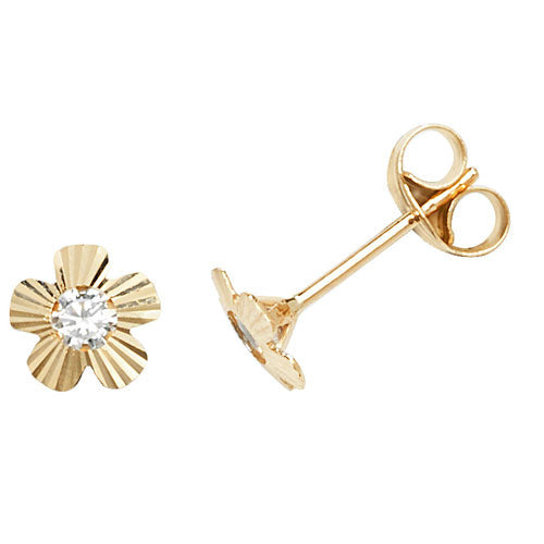 9Ct Gold Cz Set Flower Studs - ES621