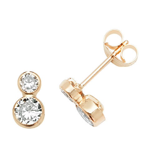 9Ct Gold Double Cz Bezel Studs - ES625