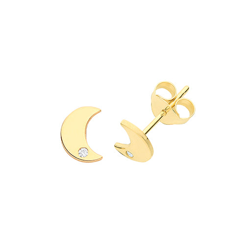 9Ct Gold Cz Set Crescent Moon Studs - ES629