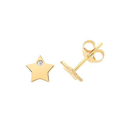 9Ct Gold Cz Set Star Studs - ES630