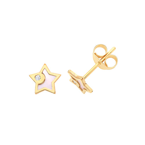 9Ct Gold Mother Of Pearl And Cz Star Studs - ES632