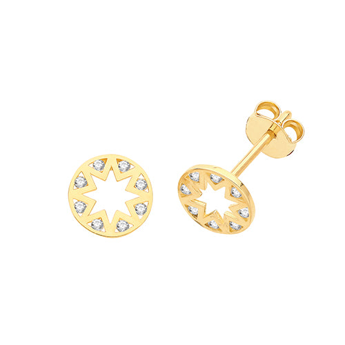 9Ct Gold Cz Star Disc Studs - ES663