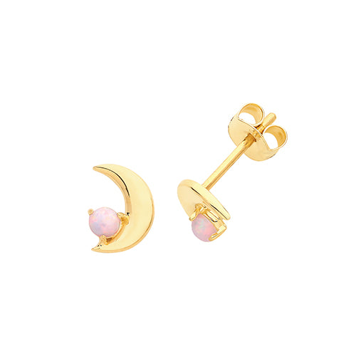 9Ct Gold Opal Crescent Moon Studs - ES664