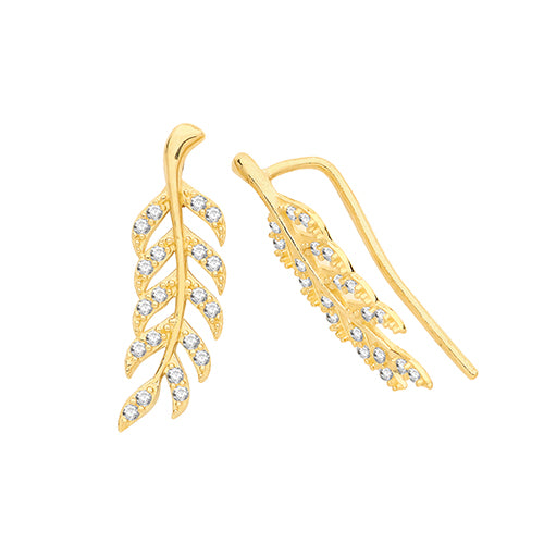 9Ct Gold Cz Leaf Ear Climbers - ES697