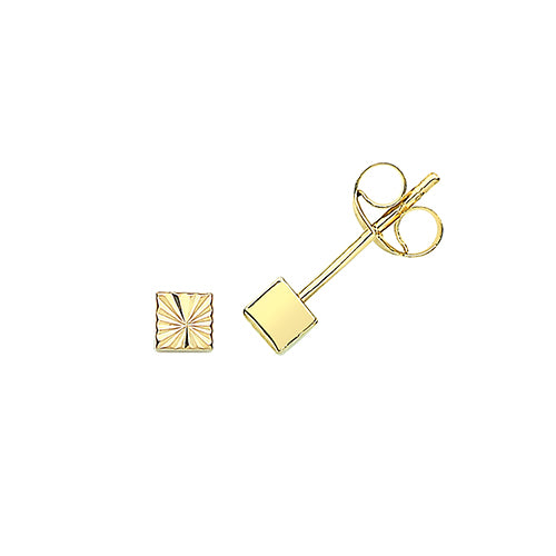 9Ct Gold Diamond Cut Cube Studs - ES704