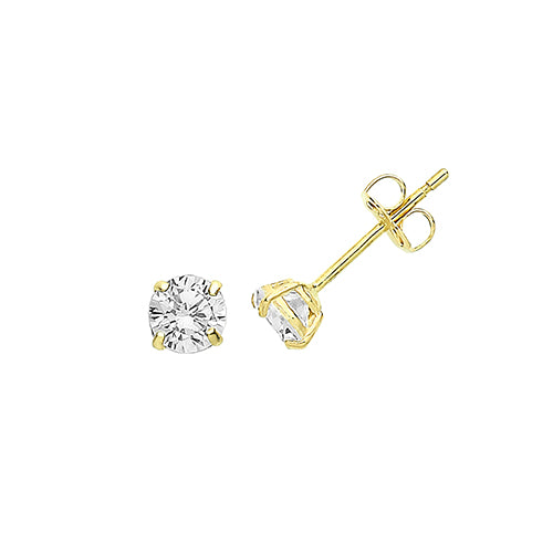 9Ct Gold Round Cz Claw Set Studs - ES710