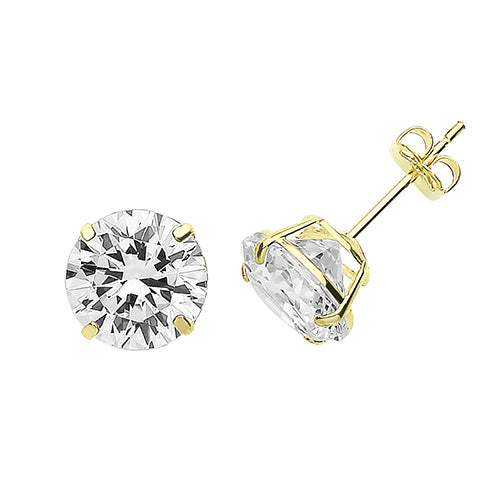 9Ct Gold Round Cz Claw Set Studs - ES710