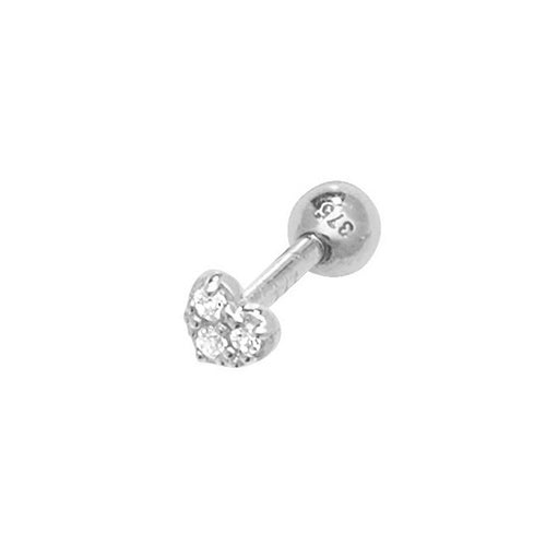 9Ct White Gold Cz Heart Cartilage Stud - ES902W