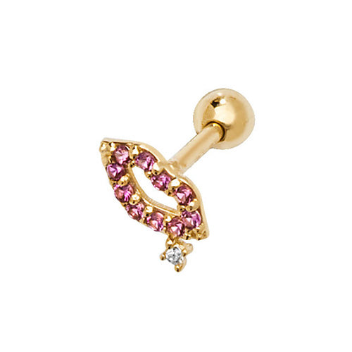 9Ct Gold Pink Cz Lips Cartilage Stud