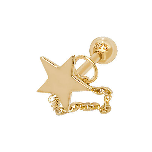9Ct Gold Star With Chain Cartilage Stud - ES932
