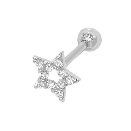 9Ct White Gold Cz Star Cartilage Stud - ES934WP