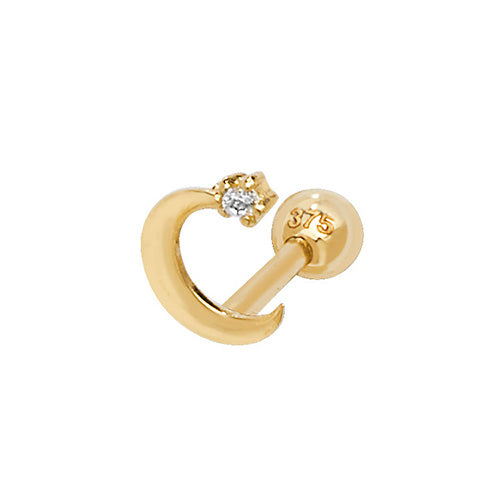 9Ct Gold Cz Set Crescent Moon Cartilage Stud - ES938