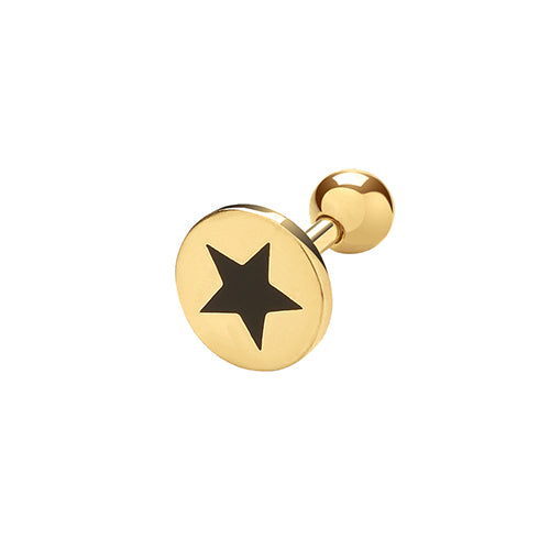 9Ct Gold Black Star Disc Cartilage Stud - ES965
