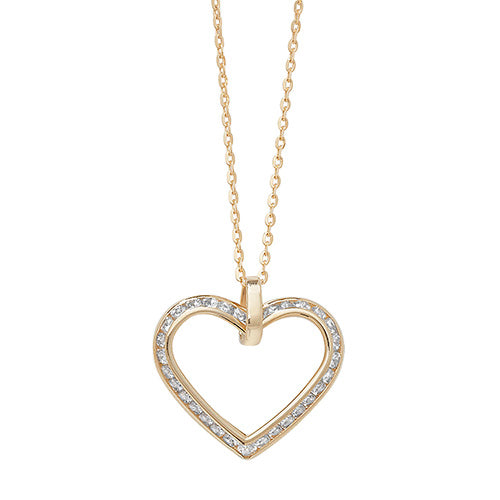 9ct Gold Cz Open Heart Necklet - NK070