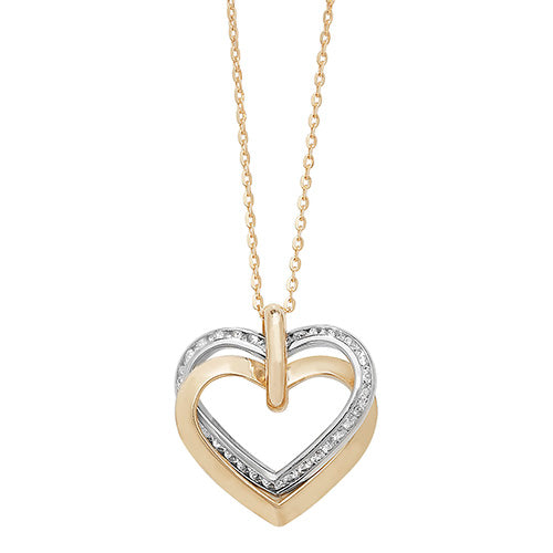 9ct Gold Cz 2 Tone Entwined Heart Necklet - NK073