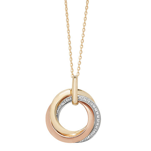 9ct Gold Tricolour Cz Entewined Circles Necklet - NK077