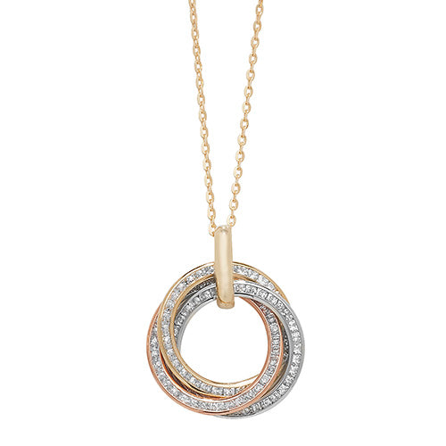 9ct Gold Tricolour Cz Entwined Circles Necklet - NK078