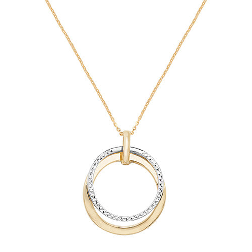 9ct Gold Diamond Cut and Plain Double Circle Necklet - NK088