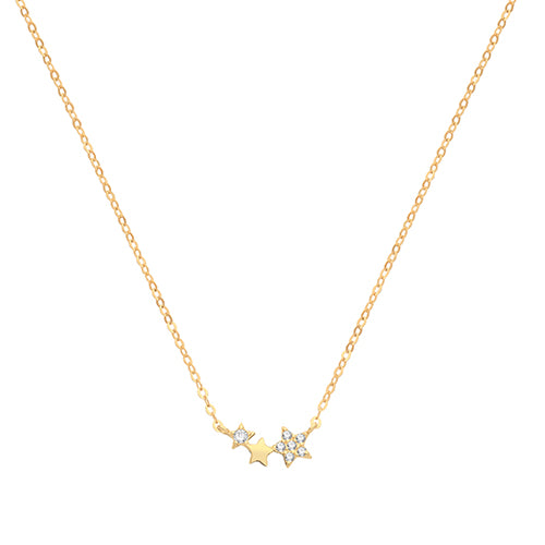 9ct Gold Cz Triple Star Necklet - NK1603