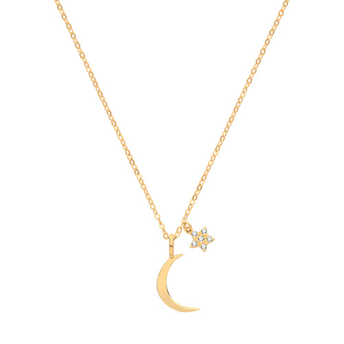 9ct Gold Moon and Cz Star Necklet - NK1611