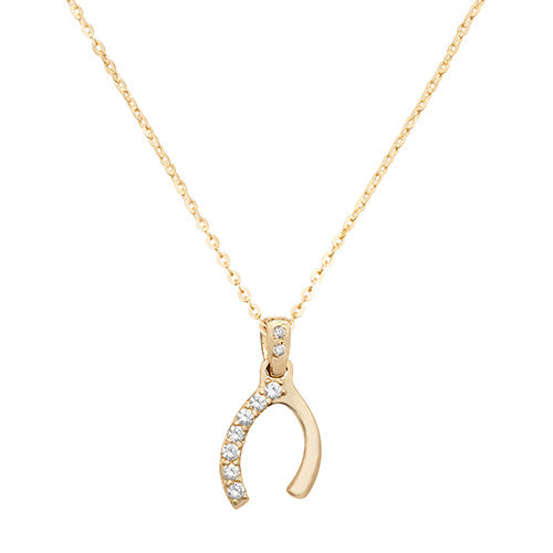 9ct Gold Half Cz Set Wishbone Necklet - NK327