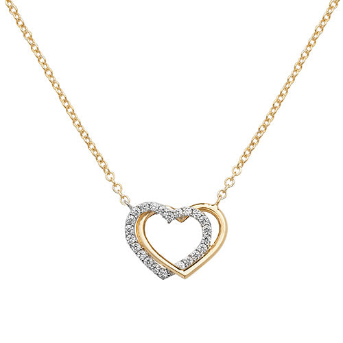 9ct Gold Cz and Plain Entwined Heart Necklet