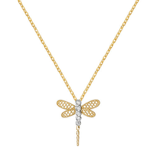 9ct Gold Cz 2 Tone Dragonfly Necklet - NK363