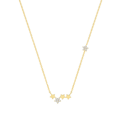 9Ct Gold Plain And Cz Multi Star Necklet - NK380