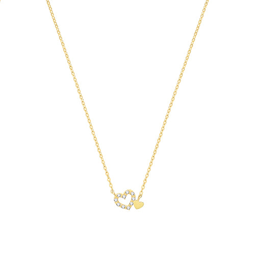 9Ct Gold Plain And Cz Double Heart Necklet - NK382