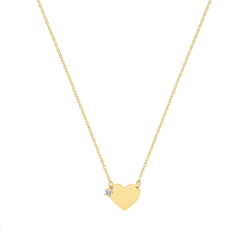9Ct Gold Plain Heart With Single Cz Necklet - NK387