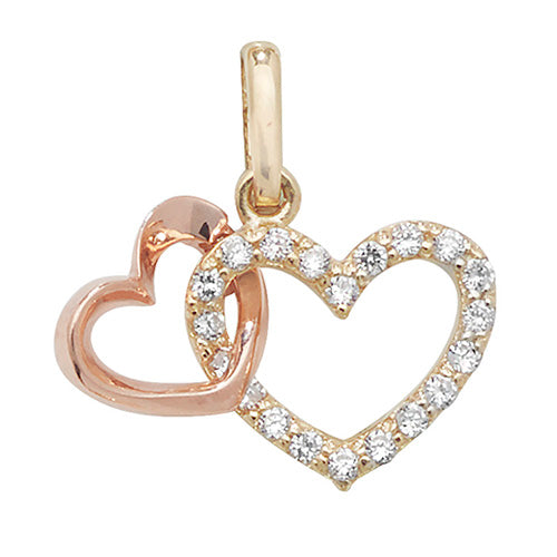 9ct Gold 2 Tone Cz Interlocking Heart Pendant PN1007