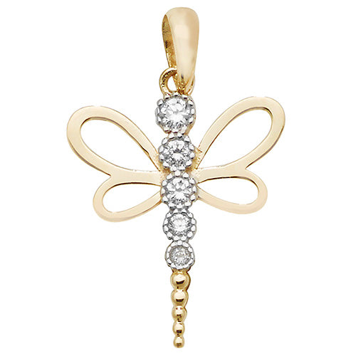 9ct Gold Cz Dragonfly Pendant PN1010