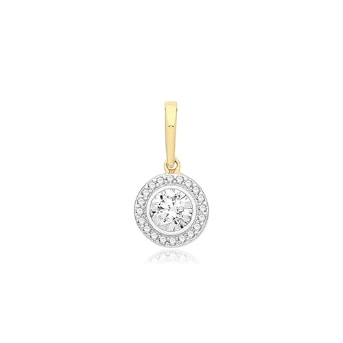 9ct Gold Cz Round Halo Pendant PN1014