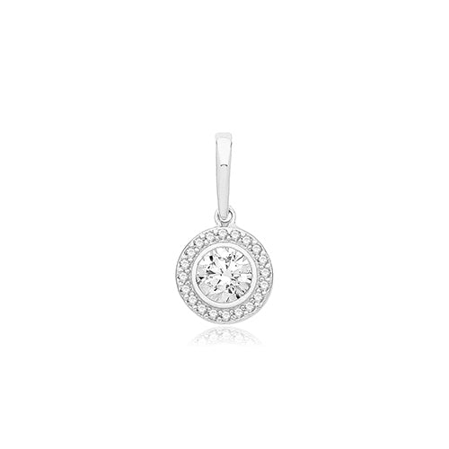 9ct White Gold Cz Round Halo Pendant PN1014W