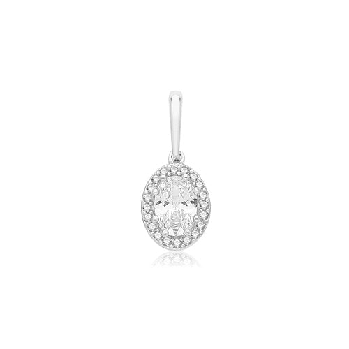 9ct White Gold Cz Oval Halo Pendant PN1015W